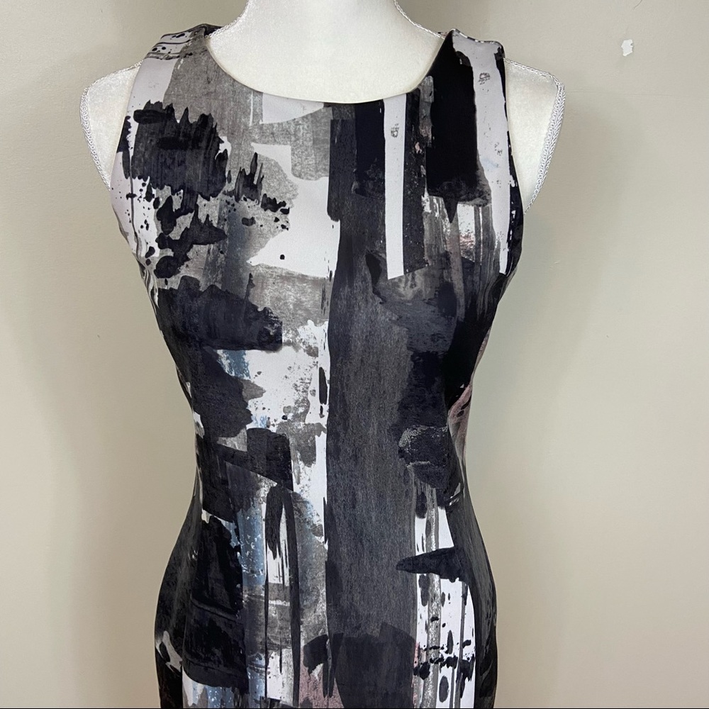 H&M bodycon abstract print dress sleeveless midi sexy - Picture 2 of 10